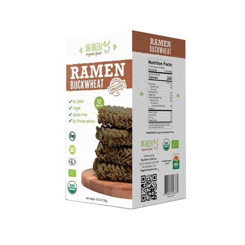 Big Green Organic Food - Ramen de trigo sarraceno orgánico, 25.3 onzas, 100% trigo sarraceno, sin gluten, sin OMG, vegano, 12 porciones