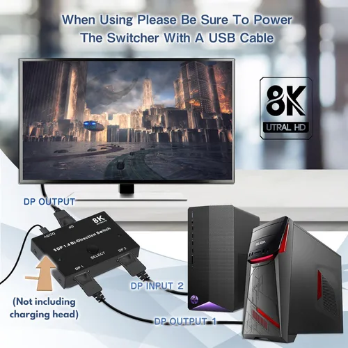 Miniatura 4 de 8K DisplayPort Switch Splitter DP 1.4 Bidireccional Switcher Soporte 8K @30Hz 4K @120Hz 2 en 1 Salida o 1 en 2 Salida Compatible