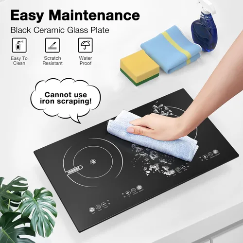 Miniatura 7 de VBGK Placa de cocina eléctrica de 3 quemadores, estufa eléctrica de 24 pulgadas, control táctil y de perilla, LED, 9 niveles de potencia, bloqueo