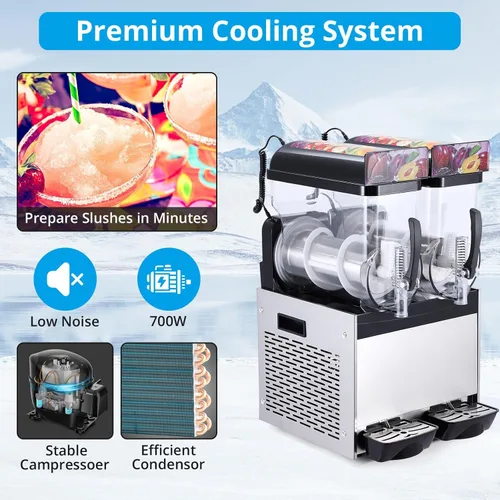 Miniatura 2 de Máquina comercial de granizado Máquina de bebidas congeladas, doble tanque 12l 700w acero inoxidable, Margarita Wine Slush Smoothies Maker para Negro