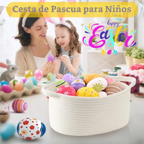 Miniatura 3 de Happyiren Linda Cesta Tejida para Regalo – Cesta de Regalo Vacía Beige para Guardería, Regalos de Fiesta de Bebé, Cumpleaños, Boda, Cestas Boo