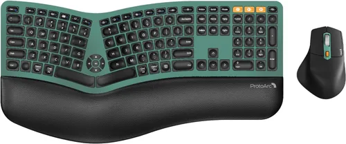 Miniatura 13 de ProtoArc Teclado y mouse ergonómico, EKM01 Plus Combo de teclado y mouse inalámbricos Bluetooth de tamaño completo, reposa muñecas acolchado, diseño