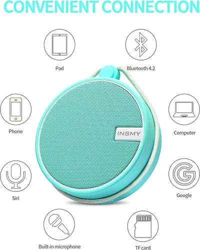 Miniatura 6 de Altavoz INSMY C12 IPX7 impermeable para ducha con Bluetooth, altavoz pequeño portátil, altavoces Bluetooth inalámbricos de sonido claro y fuerte