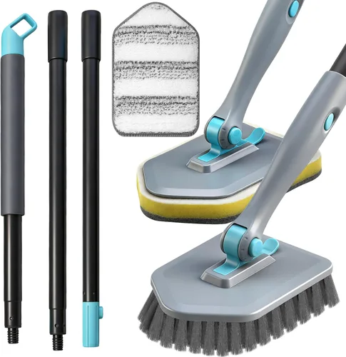 Miniatura 9 de Cepillo de limpieza de mango largo para ducha, cepillos de limpieza 3 en 1 con 3 cabezales de limpieza diferentes para limpieza de ducha, baño, Negro
