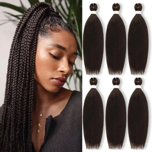 Miniatura 54 de Cabello trenzado preestirado, cabello trenzado degradado de 24 pulgadas, 6 paquetes de ajuste de agua caliente, cabello sintético Yaki profesional
