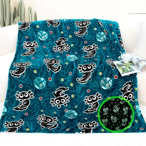 Manta de Ajolotl para Niños que Brilla en la Oscuridad Manta para Niños Niños Manta de Tiro Regalos de Ajolotl Decoración Animal Salamandra Mantas