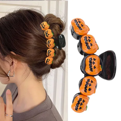 Pinzas para el pelo de calabaza de Halloween, bonito diseño para cabello grueso, accesorios antideslizantes para mujeres y niñas