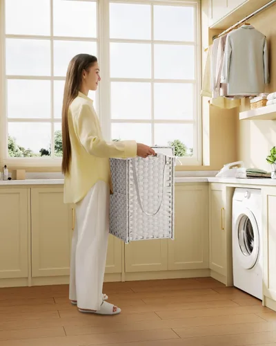 Miniatura 82 de GREENSTELL Cesta para ropa sucia con ruedas y tapa, 130 L, cesta grande de 3 secciones con 2 tipos de bolsas de forro extraíbles, 5 bolsas de malla