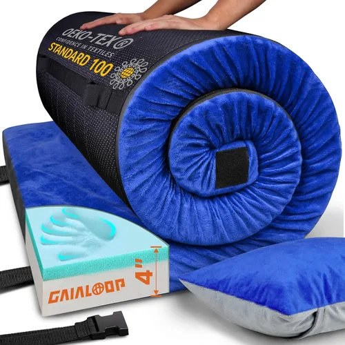 Miniatura 10 de Colchón de camping de espuma viscoelástica GAIALOOP extra grueso de 4 pulgadas, colchón de suelo enrollable para dormir en campamento, colchoneta