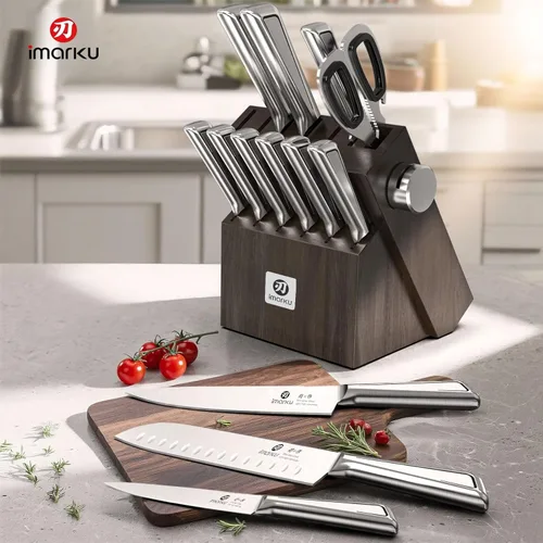 Miniatura 2 de Juego de cuchillos para cocina con bloque imarku G14 Juego de cuchillos japoneses de acero inoxidable para cocina, 14 piezas, afilador integrado