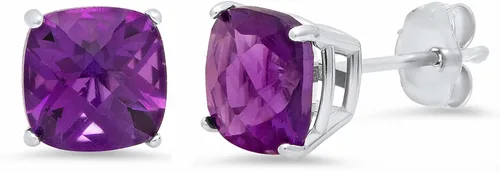 Miniatura 11 de Amazon Collection Aretes de plata de ley 925 con piedra natal de corte cojín para mujer