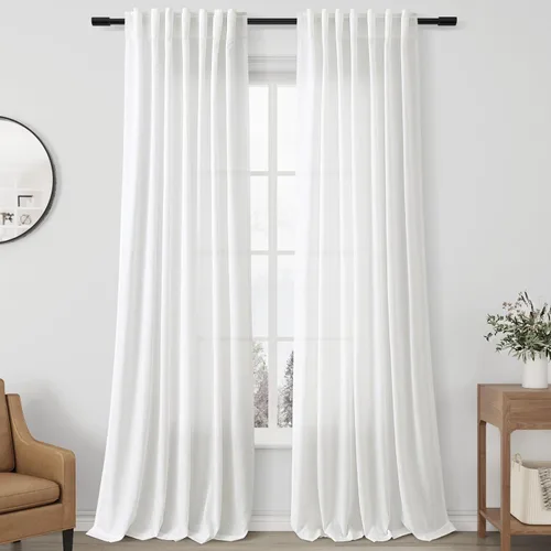 Miniatura 26 de Aersas Aqua Green Linen Curtains 84 Inches Long 2 Panels Set Back Tab Rod Pocket Living Room Curtain Farmhouse Rustic Light Filtering Hook Drapes
