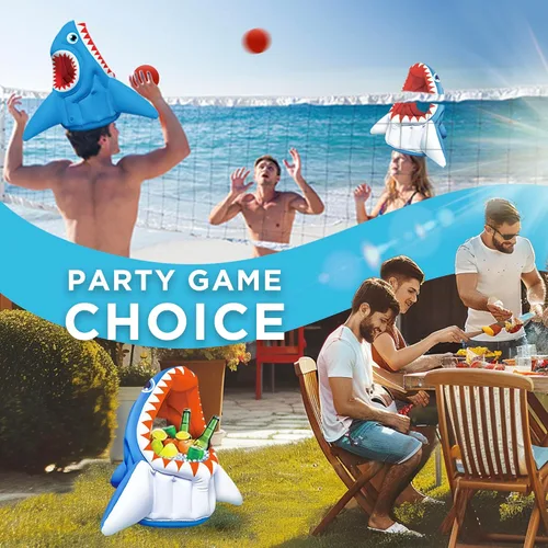 Miniatura 4 de iPlay, iLearn Juguete inflable 3 en 1 de piscina de tiburón para niños, juego de piscina inflable de baloncesto y fútbol, juego de lanzamiento