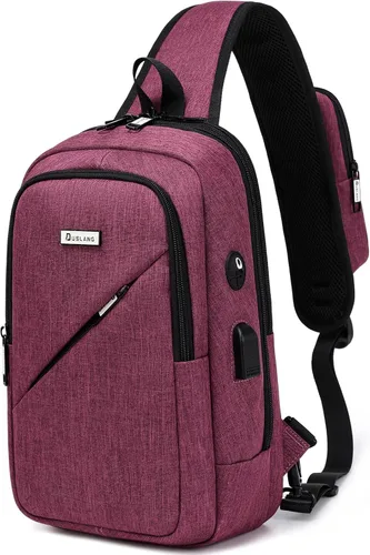 Miniatura 9 de DUSLANG Mochilas cruzadas de senderismo para hombres, mochila de hombro con puerto de cargador USB, Negro-b, Mediana, Mochilas Sling
