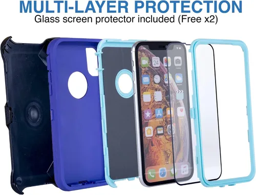 Miniatura 4 de Funda para iPhone XR (6.1 pulgadas) con 2 protectores de pantalla Resistente de cuerpo completo de grado militar protección contra caídas Funda
