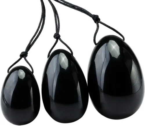 Miniatura 8 de mookaitedecor Juego de 3 huevos Yoni de cuarzo rosa, preperforados con cuerda sin encerar, piedras de masaje para mujeres para fortalecer los rosado