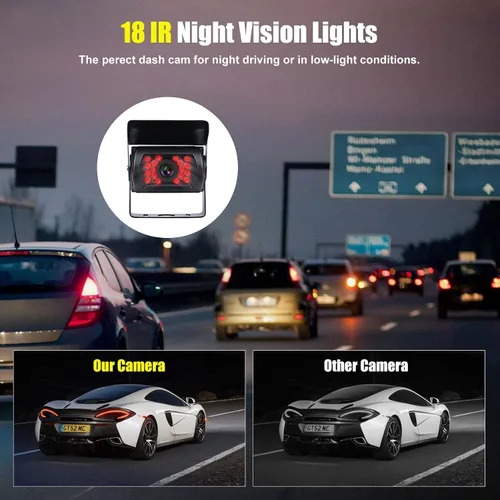Miniatura 2 de Camecho Cámara de respaldo para camión, resistente, 18 LED IR visión nocturna, impermeable, cámara de visión trasera para vehículo, cámara