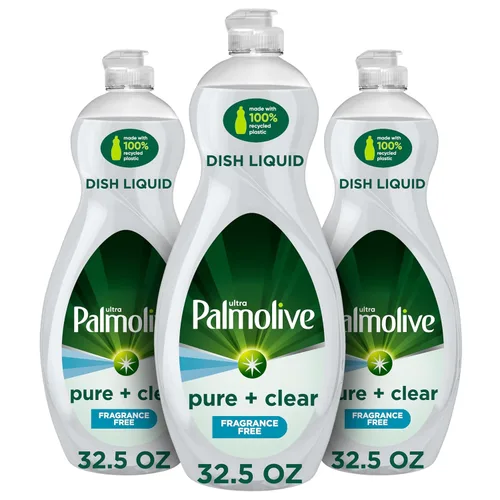 Palmolive Ultra - Jabón líquido para lavavajillas, puro y transparente, sin fragancia, 32.5 onzas líquidas, paquete de 9