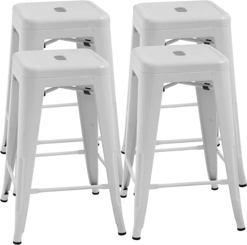 Miniatura 10 de FDW Taburetes de bar de metal, altura de mostrador, sillas de bar industriales, taburete de patio, taburete apilable sin espalda, taburetes de negro