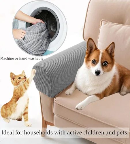 Miniatura 6 de Fundas para Brazos de Sofá, Sillón y Sillón Reclinable Elásticas, Fundas para Reposabrazos, Juego de 2 (Rojo Vino)