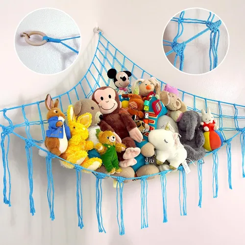 Miniatura 11 de ABBY BABY Hamaca grande para animales de peluche, almacenamiento de animales de peluche, red de macramé 100% algodón natural, organizador