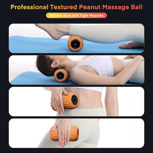 Miniatura 8 de Bola de masaje de maní vibratoria 2 en 1 con 6 modos de masaje y altavoz Bluetooth, bola de rodillo de masaje vibratorio recargable para Naranja