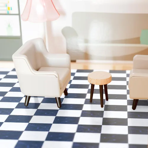 Miniatura 4 de Suelo en miniatura, 27 piezas de azulejos blancos y negros para despegar y pegar, escala 1/12, mini tablas para decoración de casa de muñecas