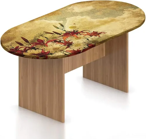 Miniatura 11 de Mantel ovalado ajustable, de poliéster elástico naranja quemado, mantel ajustado con estampado de pétalos de flores de encaje victoriano, se adapta