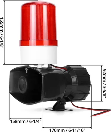 Miniatura 6 de QWORK Alarma de sonido y luz AC110V, alarma de alta intensidad de 115dB con 90-150 destellos por minuto, sistema de advertencia de emergencia LED