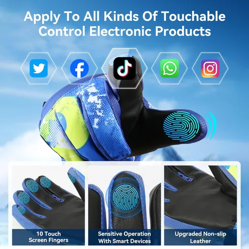 Miniatura 3 de Guantes de esquí, guantes de nieve, 3M Thinsulate guantes de invierno impermeables para clima frío para padres y niñas, ciclismo, conducción, correr