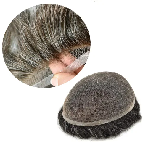 Miniatura 10 de Extensiones de cabello suizo completo para hombre, sistema de reemplazo de cabello humano europeo para hombres