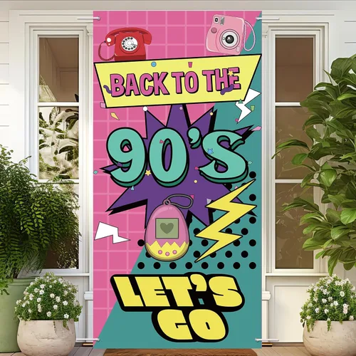 Miniatura 5 de Cartel de regreso a la puerta de los 90 Decoraciones retro de fiesta de los años 90 para hombres y mujeres Suministros de fiesta de telón