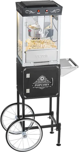 Miniatura 9 de VEVOR Máquina de palomitas de maíz con carrito, hervidor de acero inoxidable de 8 oz, fabricadora comercial de palomitas de 800W, 48 tazas por lote