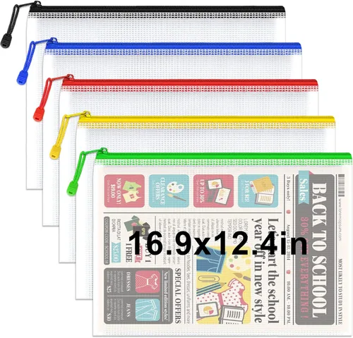 Umriox 5 bolsas de malla con cremallera de 16.9 x 12.4 pulgadas, bolsas con cremallera, extra gruesas, bolsas con cremallera para organizar, bolsas