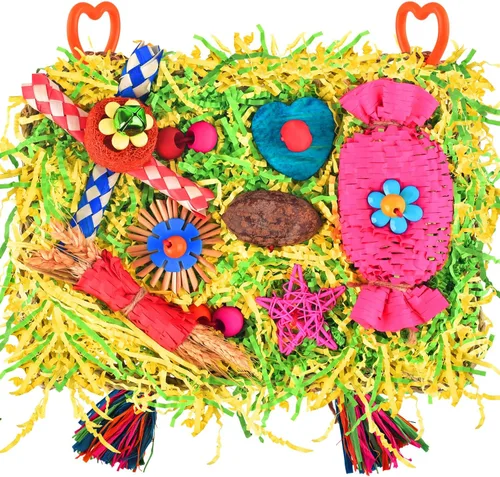 KATUMO Juguetes para Pájaros - Alfombra de Hierba de Tamaño Grande con Colorido Destructor de Forraje para Loros, Juguetes Colgantes para Cotorras y