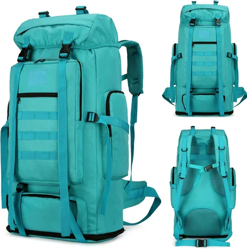 Miniatura 9 de 70L/100L senderismo camping mochila MOLLE mochila impermeable Daypack para viajar, Caqui, Mochila de senderismo 100l