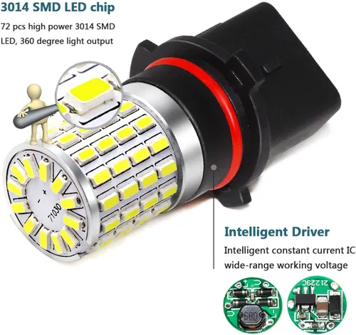 Miniatura 2 de PHINLION Focos LED Superbrillantes 3014 72-SMD P13W 12277 SH23W 6000K Color Blanco Xenón para Luces de Marcha Diurna de Camaro 2010 2011, Juego de 2