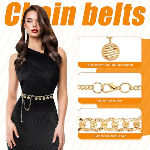 Miniatura 3 de Cinturón de cadena de metal para mujer, cadena de cintura ajustable para vestidos, jeans, Western Concho