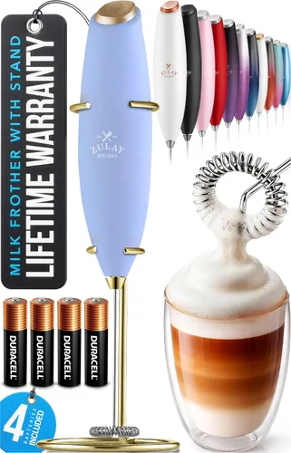 Miniatura 104 de Zulay Kitchen Espumador de leche de mano con pilas Duracell AA – Mezclador eléctrico ultrarrápido y creador de espuma, mezclador de bebidas fácil