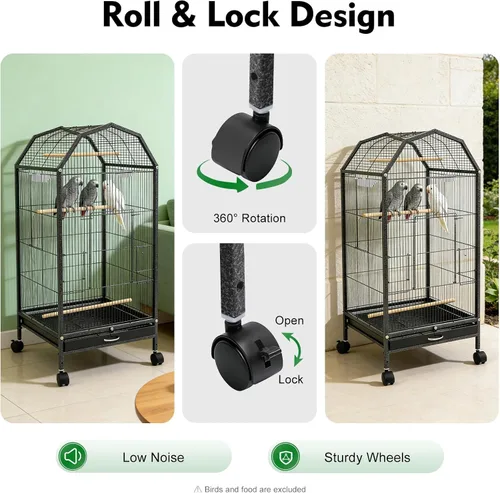 Miniatura 4 de Jaula grande para pájaros con tragaluz abierto, soporte rodante y 5 puertas, jaulas móviles para loros, jaula de vuelo para pájaros de mascotas