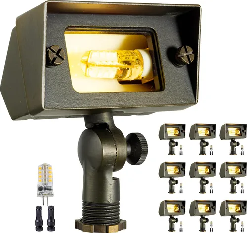 Miniatura 25 de Gardenreet Luz de Inundación de Bajo Voltaje para Exteriores - Luz LED de Lavado de Pared de Latón Sólido 12V, Paisajística de Cableado Fijo