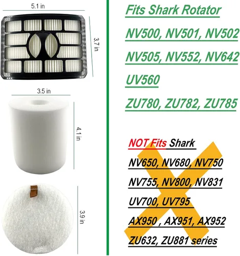 Miniatura 2 de Dttery Kit de 2 espuma y fieltro, 1 filtro Hepa para Shark Rotator Professional Lift-away vertical aspiradora NV500 NV501 NV502 NV505 NV552 NV642