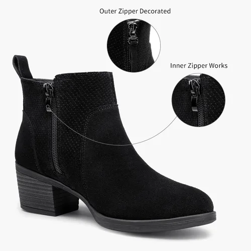 Miniatura 3 de Vepose Botines de cuero de gamuza para mujer, botines de moda con cremallera interior para mujer