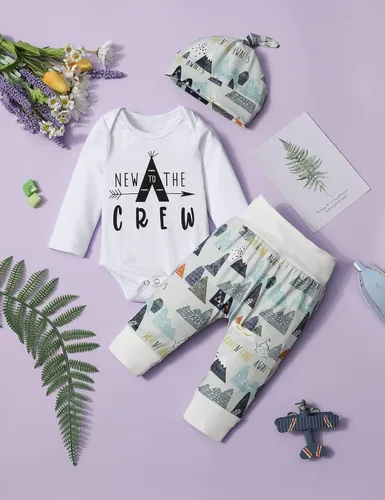 Miniatura 35 de Conjunto de 3 piezas de ropa para bebé y niño, manga de tatuaje, mameluco divertido y pantalones