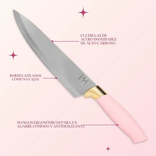 Miniatura 2 de Paris Hilton Juego de 12 cuchillos con bloque, cuchillería de acero inoxidable de alto carbono, cuchillas de precisión y mangos ergonómicos, rosa
