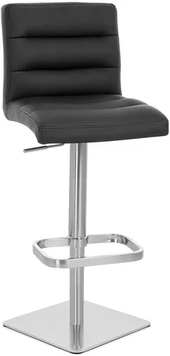 Miniatura 24 de ZURI Taburete de bar moderno negro de altura ajustable con base plana redonda cepillada