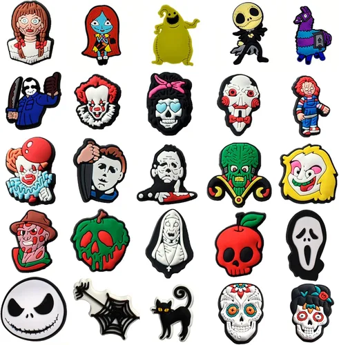 Miniatura 4 de hunanzhongyi Lote de 50 dijes para zapatos de película de terror dijes para zapatos de Halloween para adolescentes niños niñas hombres y mujeres