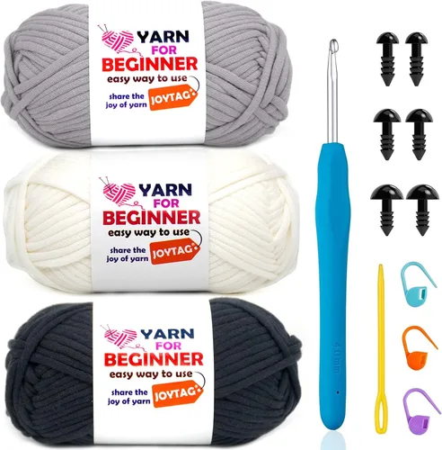Miniatura 21 de Paquete de 3 hilos de ganchillo de mezcla de algodón y nailon - azul, gris, verde - 3x50g - puntadas fáciles de ver - kit de ganchillo y tejido