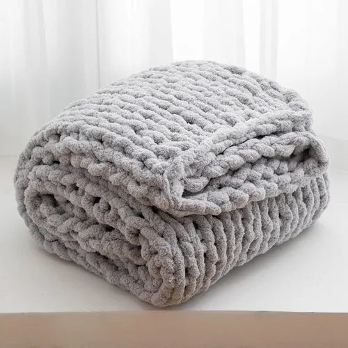 Miniatura 19 de WESHIONGOO Manta de Punto Grueso Throw 40"*40" (101.6cm*101.6cm) Mantas de Punto para Sofá Cama Manta Suave Esponjosa con Hilo Chenille Jumbo Grueso