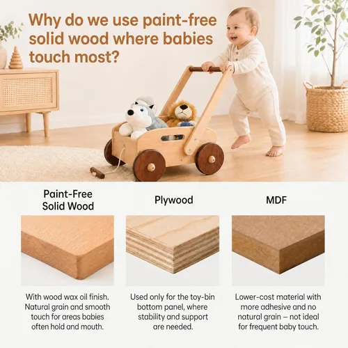 Miniatura 4 de Woodtoe Andador de madera para bebés, caminante de empuje para bebés de velocidad ajustable, juguetes Montessori para bebés que aprenden a caminar